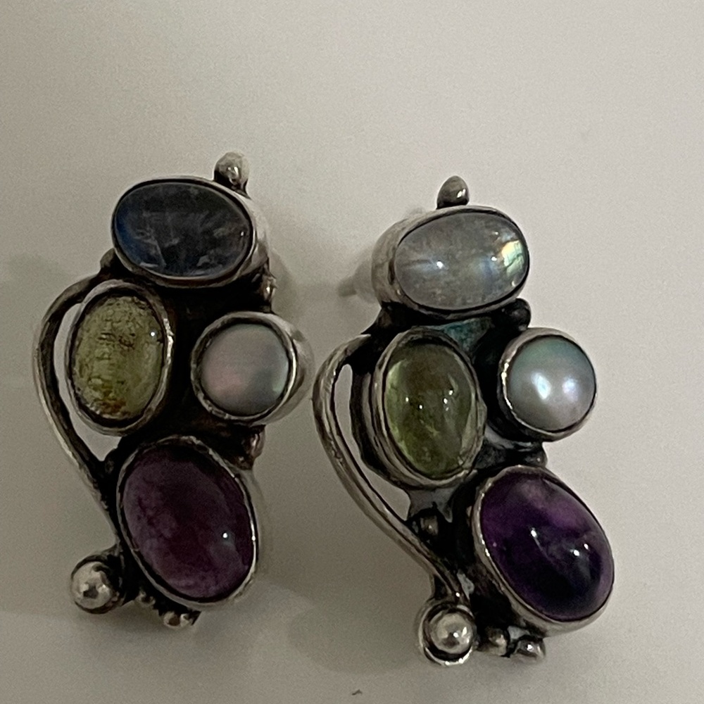 Elegant Multi-Stone Sterling Silver Stud Earrings